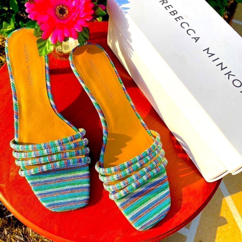 NEW REBECCA MINKOFF DECKLYNN METALLIC RAINBOW KITTEN-HEEL MULES 9M - Picture 11 of 15